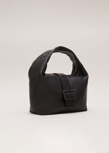 Phase Eight Black Leather Buckle Bags Black Canada | AWISCM-431